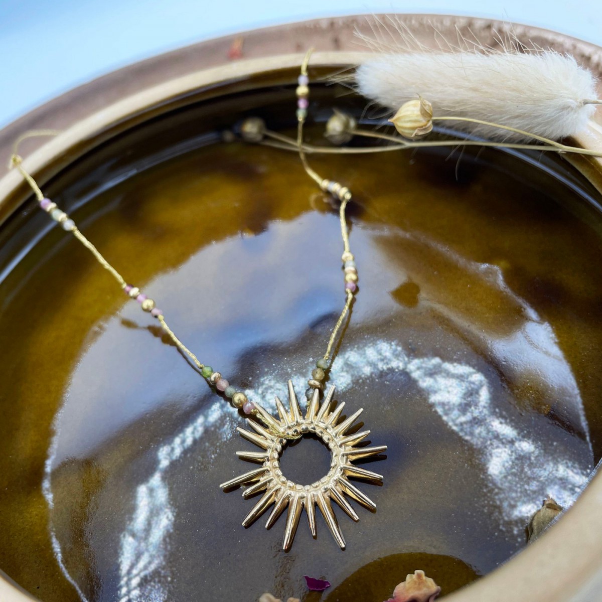 Collier Claudine Tourmaline/Pierre de soleil/Labradorite plaqué or - photo 18