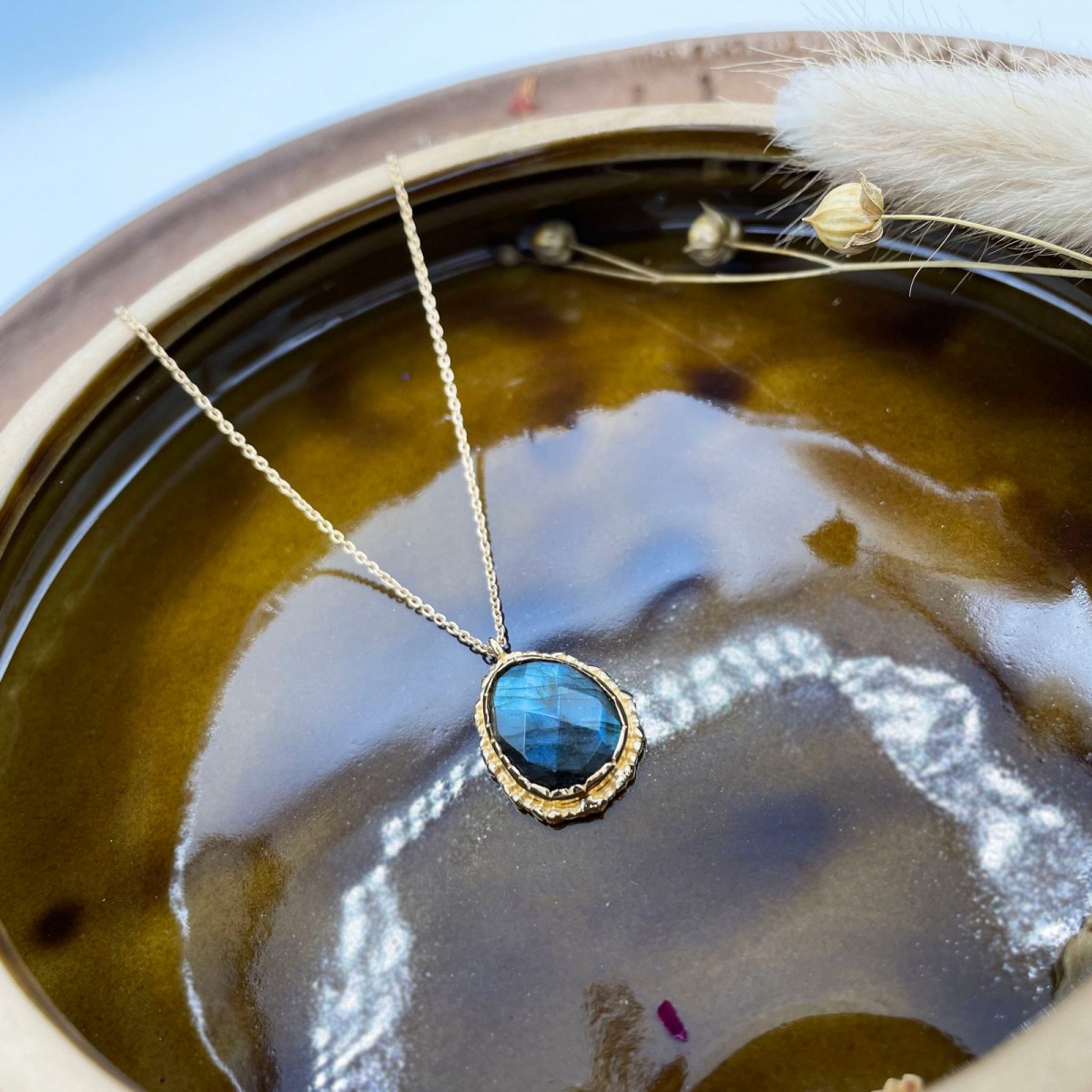 Collier Claudine Tourmaline/Pierre de soleil/Labradorite plaqué or - photo 46