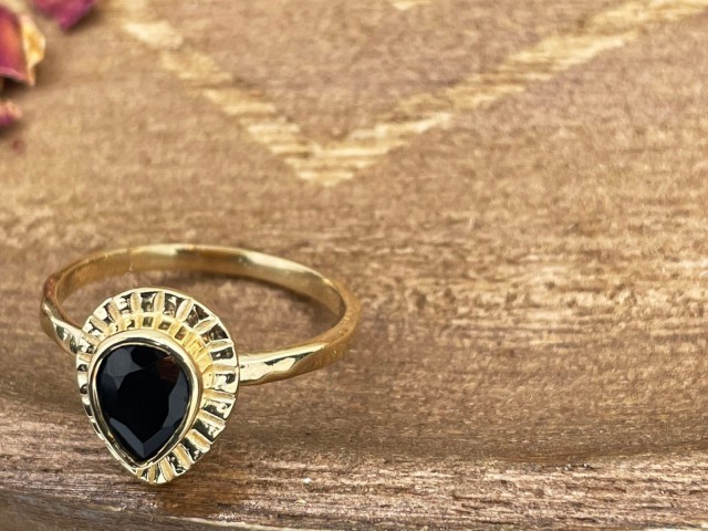 Bague dorée goutte onyx noire T 54 - photo 11