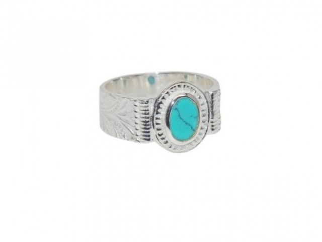 Bague argent 925 motifs fleurs et turquoise T 54 - photo 9