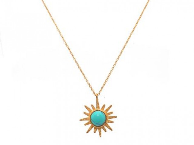 Collier doré soleil et turquoise - photo 10