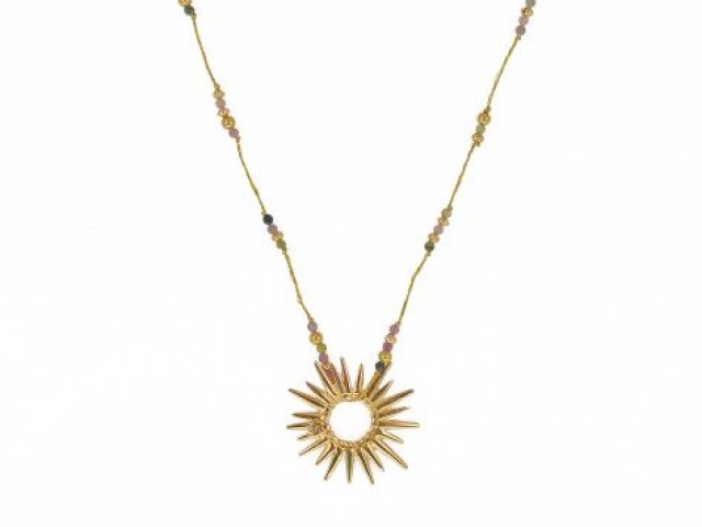 Collier doré tourmaline et pendantif soleil - photo 11