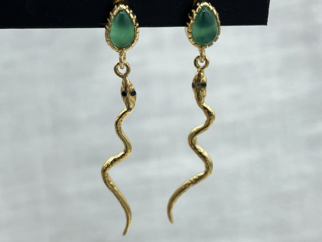 Boucles dorées serpent et onyx verte - photo 11