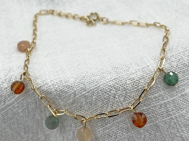 Bracelet Claudine Aventurine/hessonite/pierre de soleil plaqué or - photo 11