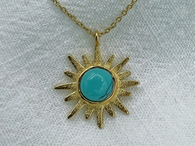 Collier doré soleil et turquoise - photo 11