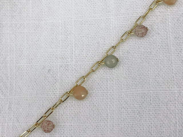 Collier Claudine Tourmaline/Pierre de soleil/Labradorite plaqué or - photo 11