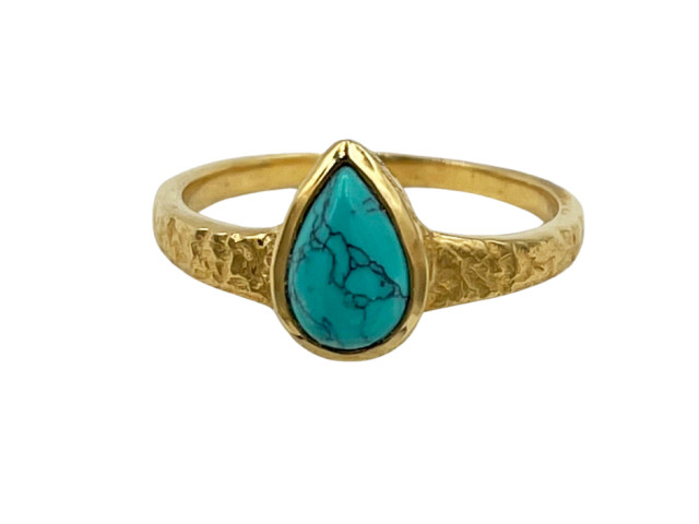 Bague dorée martelée et turquoise T 54 - photo 10