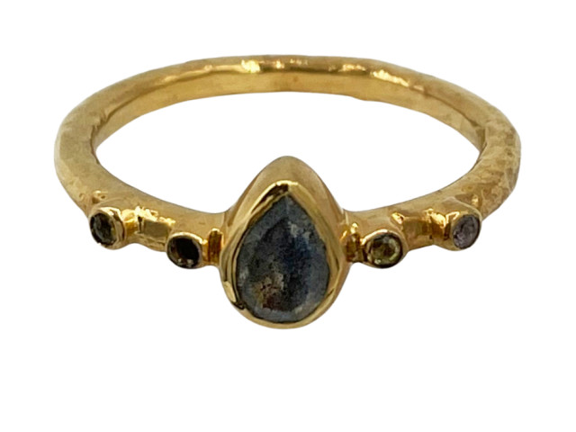 Bague dorée martelée labradorite et tourmaline T 54 - photo 10